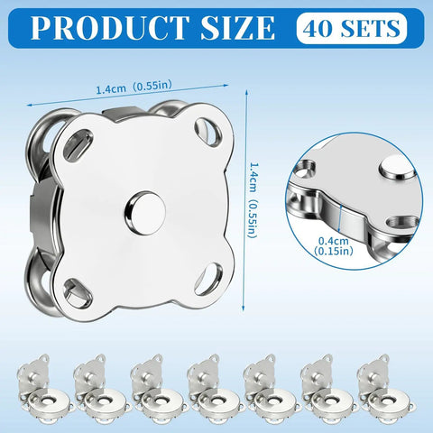 40 Sets Magnetic Snaps 14mm Silver Clasps Set For Purses And Totes, Fabric DIY Crafts, Sewing Supplies, Clothes And Leather Projects