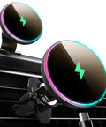 MagSafe Wireless Car Charger Mount With RGB LED Magnetic Phone Holder for Dash or Air Vent 15W Fast Charge visible on car vent