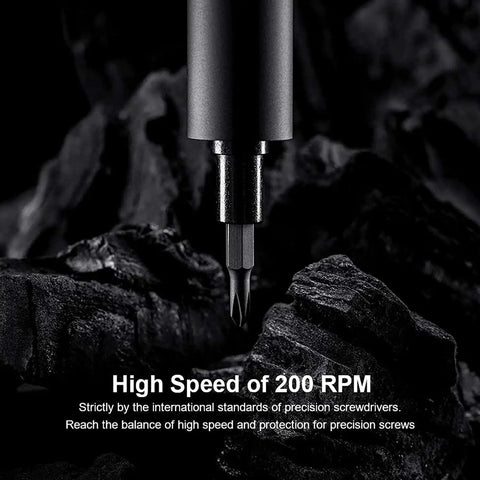 Close-up of Mini 23 In 1 Electric Screwdriver Set With Mixed Power and Auto Manual Modes in high-speed operation.