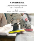 Using Five Inch Angle Grinder Sanding Disc Kit With Hook And Loop Backing Pad And Foam Buffing Pads on wood surface