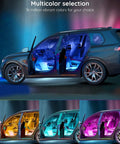 Interior Car LED Lights Kit With App Control, RGB Mood Lighting For Cars, showing multicolor options inside SUV
