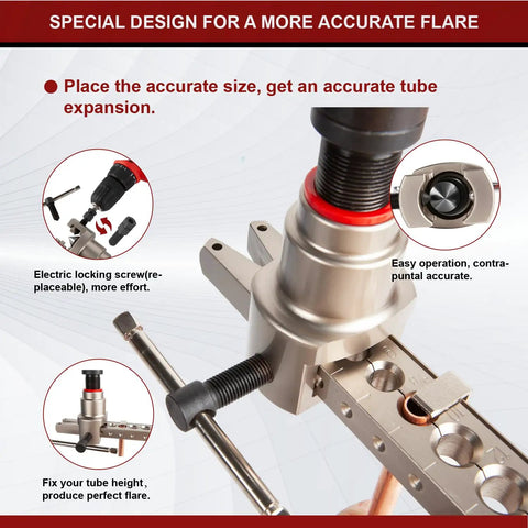 Manual And Electric Eccentric Flaring Tool Pro Grade with nine dies and electric locking screw for HVAC and plumbing projects