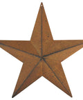 Close-up of 12 inch rusty metal star from the Rusty Barn Star Wall And Door Decor Set In Metal With Vintage Farmhouse Charm, pre-drilled hole