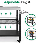 Outdoor Grill Cart 36 Inch Stainless Steel Pizza Oven Table With Lockable Wheels Hooks Adjustable Mesh Side Tray For Seasonings And Tools