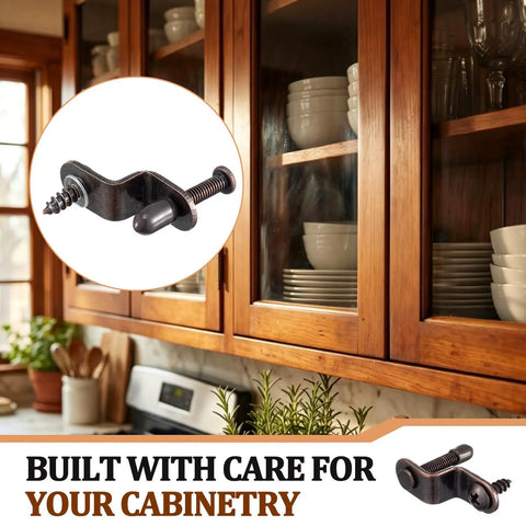 Top Shelf Adjustable Glass Retainer Clips For Cabinet Doors Bronze 30 Pack Value Bundle on kitchen cabinet with dishes.