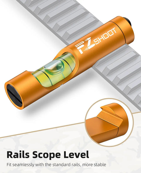 Scope Leveling Kit With High Precision Bubble Level And Universal Magnetic Level For Riflescopes on standard rail, gold finish.