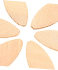 Close-up of Straight Shooting 100 Piece Woodworking Biscuit Slots for Domino Joints, natural wood with oval shape for strong joints.