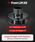 Hella Sturdy Two Inch Front Leveling Lift Kit For Ford F250 And F350 Super Duty 4WD black steel strut spacer with dimensions shown.