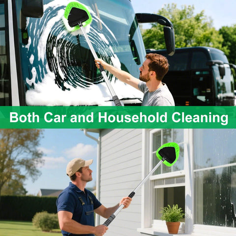 XINDELL 29-inch windshield cleaning tool with green microfiber head on extendable handle; for car and home windows.