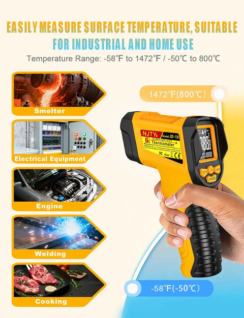 Infrared Temperature Gun With 13 Point Laser And Fast Read, Wide -58 To 1472 Degrees F, Precise Surface Readings In 0.5 Seconds, Great For Cooking, Griddles, HVAC, Automotive, And DIY Projects.