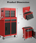 Rolling Tool Chest With Five Drawers, Lockable Wheels, Sliding Drawers, Detachable Top, And Adjustable Shelf in Red and Black