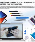 IPhone 11 6.1 Inch Screen Replacement DIY Kit With Earpiece And Sensor Full Assembly 3D Touch LCD Digitizer Front Glass Repair Tools Magnetic Screw Mat A2111 A2223 A2221 with tools and video guide displayed.