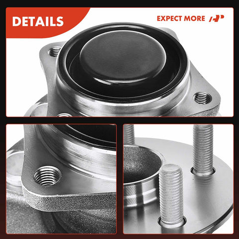 Close-up of Rear Wheel Bearing And Hub Assembly for Toyota Corolla 2003 to 2008 Matrix Celica 2000 to 2005 and Pontiac Vibe Five Lug Front Wheel Drive Non ABS Replacement Quick Fit showing studs and base.