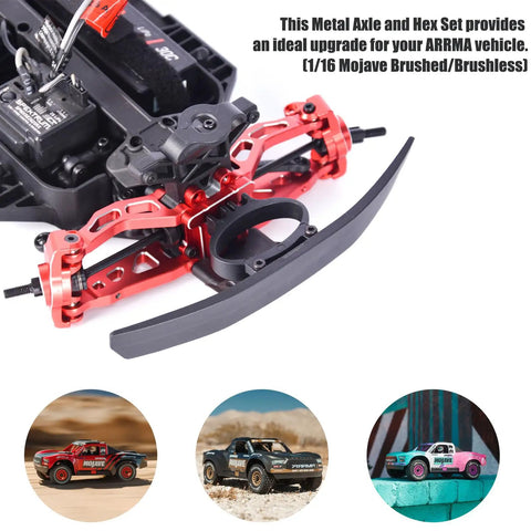 Beefy Heavy Duty RC Steel Drive Shaft Kit with red rear axle and hexes for ARRMA Mojave GROM Series Desert Trucks