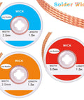 3 Pack No Clean Solder Braided Wicks For Desoldering, Solder Removal Tool, 0.12/0.1/0.08 Inch Width, 1.5 Meter Length Each
