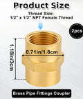 Heavy Duty Brass Pipe Fitting NPT Coupler One Half Inch By One Half Inch Hex Coupler dimensions