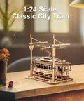 1:24 scale 3D Wooden Puzzle Model Car Kit For Adults Build A Classic Tram Train Set With Realistic Rails And Real Wood Finish