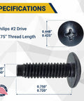 Top Drawer 10-32 Machine Screw And Cage Nut Bundle With Washers, Pro Grade Rackmount Gear Ready To Rock, Foolproof Setup For Any DIY Or Server Upgrade Project, Philips #2 drive, 0.75" threaded black screw.