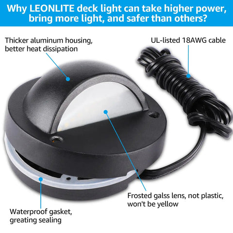 12 Pack 3CCT LED Low Voltage Deck Lights with Black Die Cast Aluminum Housing and Frosted Glass Lens, UL Listed for Outdoor Use.