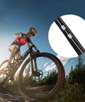 Cyclist on mountain bike with inset of Universal 2M Bike Brake And Gear Shifter Cable Set For Mountain Bikes With End Caps Ferrules.