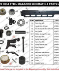 Beefy 2 Hole Steel Magazine Assembly For NR83A Nailers detailed parts schematic and list, includes bolts, springs, and arm components