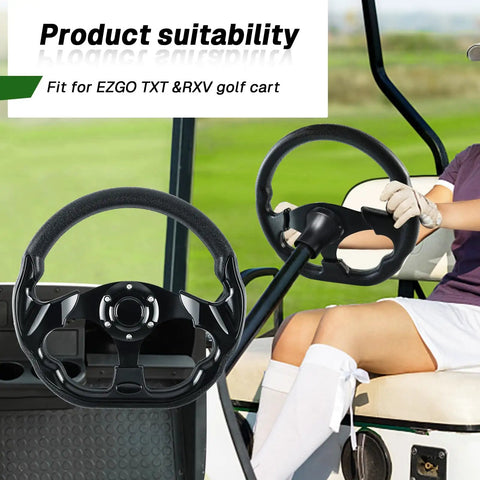 D-Shape Steering Wheel With Adapter For Club Car EZGO TXT And RXV Golf Carts, Black Skid Adapter shown in use