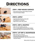 Instructions for using Straight Up Food Safe Butcher Block Oil and Clear Wood Finish for kitchen surfaces.