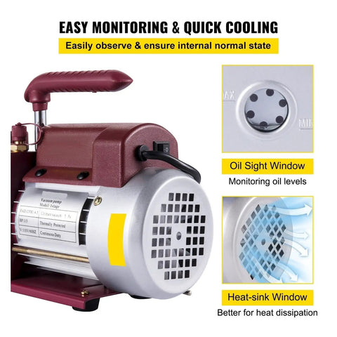 Heavy Duty 1/3Hp Hvac Vacuum Pump With 4.5 Cfm Single Stage Rotary Vane For Air Conditioning Refrigerant Recovery And Leak Testing Ultimate 5Pa Performance