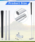 Diagram of Two Way Golf Putter Set With Three Putter Clubs And Six Practice Balls, showing dimensions and detachable parts.