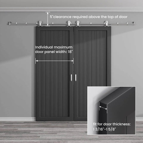 5 Foot Top Mount Sliding Barn Door Hardware Kit In Stainless Steel Heavy Duty Track System For Double Doors installed view