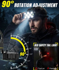 Rechargeable 10 LED Headlamp With 8 And 2 Modes, Red Light Option, highlighted rotation and safety tail light features
