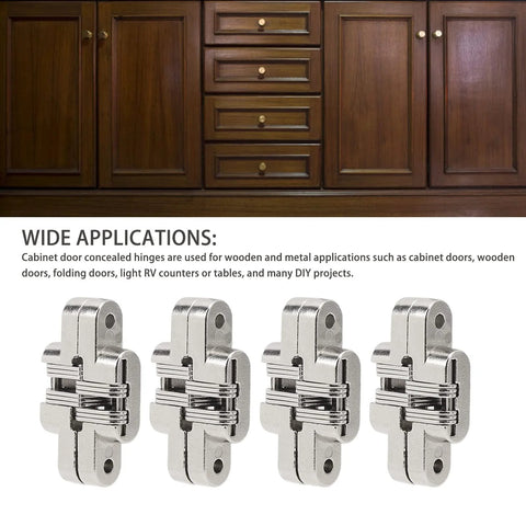 Hidden 180 Degree Cabinet Hinges Set For Jewelry Boxes And Folding Doors, Concealed Cross Door Hinge, Zinc Alloy, 4 Pack