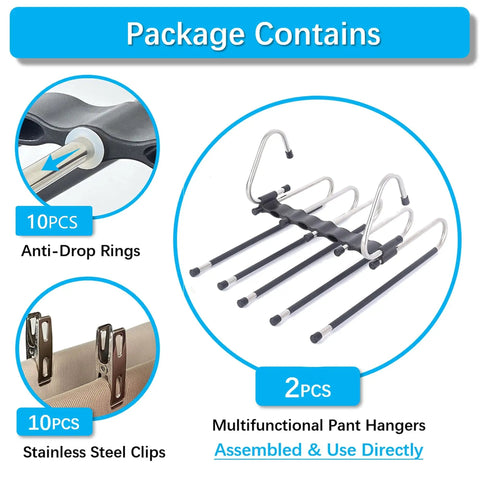 Real Deal Five Tier Pants Hangers For Closet Upgrades Hella Space Saving Rack With Grippy Antislip Metal Clips For Slacks Denim And Scarves Smooth Daily Hang