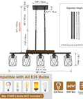 The Real Deal Five Light Farmhouse Chandelier With Slick Vintage Iron Frame And Crisp Clear Shades Giving Off Clean Modern Industrial Lighting Vibe For Dining Room Table Centerpiece, adjustable height with 4 clear shades.