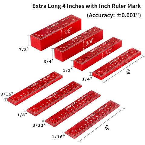 Setup Blocks Height Gauge Set, Eight Piece Aluminum Setup Bars For Router And Table Saw Accessories with laser markings