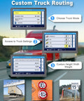 7 Inch Truck GPS Navigator For Cars And RVs With Custom Routing, showing truck mode and vehicle dimension settings.