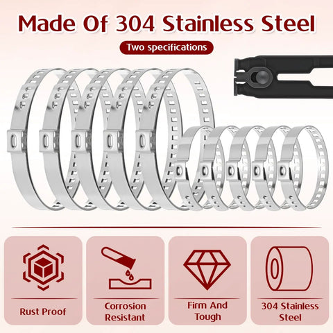 CV Joint Boot Clamp Pliers Kit With 10 Stainless Steel Adjustable Band Clamps For Most Cars, Heavy Duty Automotive Boot Clamps, Fits 1.25 To 1.62 Inches And 2.75 To 5 Inches, 304 stainless steel clamps