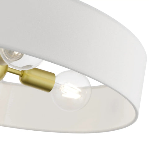 Off-white fabric shade detail of 4 Light Brushed Nickel Semi Flush Mount Ceiling Fixture With Off White Fabric Hardback Shade Venlo Collection
