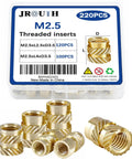 Bulk M2.5 Brass Threaded Inserts For Plastic Heat Set Kit For 3D Printing And Injection Molding Including M2.5x2.5x3.5 And M2.5x4x3.5 Sizes 220 Pieces Knurled Brass Press Nuts For DIY Friendly Strong Durable Joints.