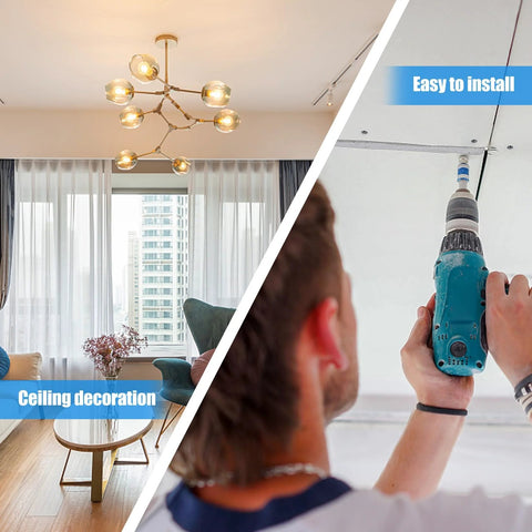 Room interior with chandelier and man installing ceiling using 123 Piece Toggle Bolt And Wing Nut Kit For Hollow Walls Heavy Duty Drywall Anchors Set With Round Head Bolts And Butterfly Wing Nuts Carbon Steel Construction For Securely Hanging Heavy Items