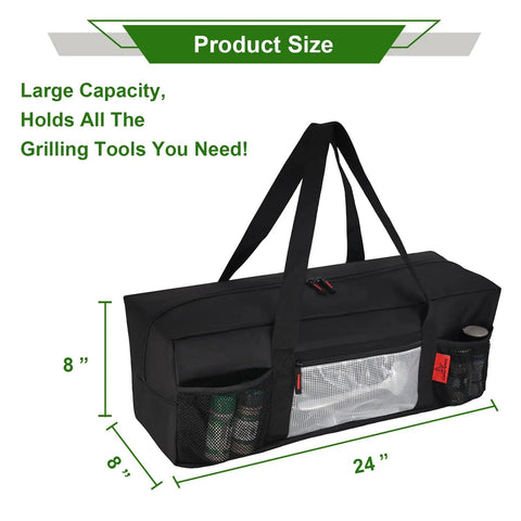 Grill Tool Organizer Bag For 24 Inch Spatulas Tongs And More, Heavy Duty Storage Case With Pockets, Extra Thick 600D Oxford Cloth, 24x8x8 inches.