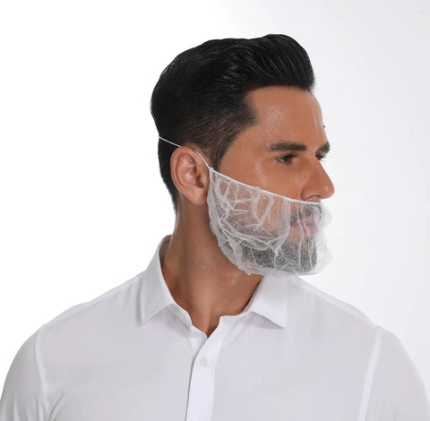 Disposable Beard Nets Set 200 Pack Bouffant Beard Covers Breathable Polypropylene 9 Inch Wide Fits Most Stretches Up To 18 Inches No Fuss Put On With Back Of Head Drawstring Comfortable All Day
