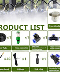 Elements of Greenhouse Drip Irrigation Kit With 20 Brass 360 Degree Adjustable Nozzles, 65 Ft 1/2 Inch Tubing, Misting System