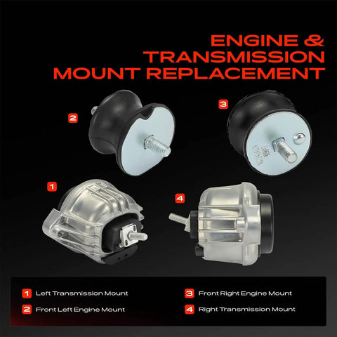 Heavy Duty Engine And Transmission Mount Kit Set Of Four For Bmw 128I 325I 328I 330I X1 Z4 2006 To 2016 parts displayed.