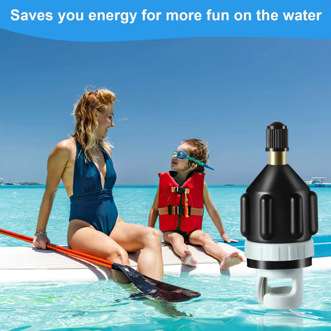 2 Pack Inflatable Boat And Paddleboard Pump Adapter Set Premium Brass And PA66 Construction with woman and child on watercraft