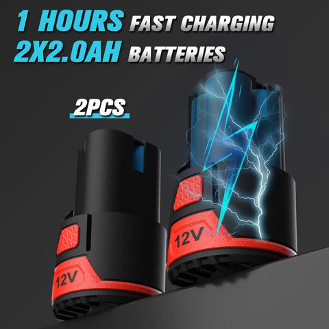 Cordless Electric Ratchet Wrench Three Eighths Inch Drive, 12V Power Tool Kit 2000mAh batteries fast charging 1 hour