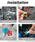 Installation steps for Rig Ready Fuse Assortment Kit featuring 306 pcs of micro mini and standard blade fuses for cars trucks and RV.