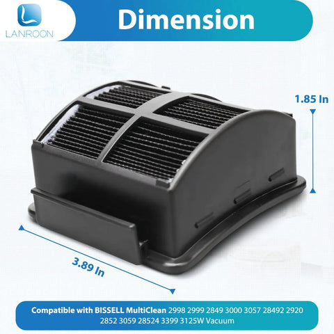 2998 Multiclean Lift Off Vacuum Filter dimensions 3.89x1.85 inches, compatible with BISSELL 2998 2999 2849 3000 series