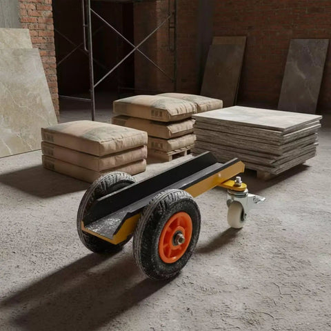 Rock Solid Heavy Duty Slab Mover Cart And Panel Transport Trolley with channel steel chassis and durable rubber wheels in workshop setting.