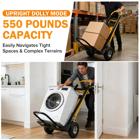 3-in-1 Convertible Hand Truck Dolly Cart With 10-Inch Pneumatic Wheels 1000 Lb Capacity Heavy Duty Hand Cart With Bungee Cords